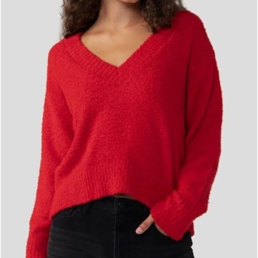Sanctuary Women's Plush Long Sleeve V-Neck Sweater Red Rouge US M
